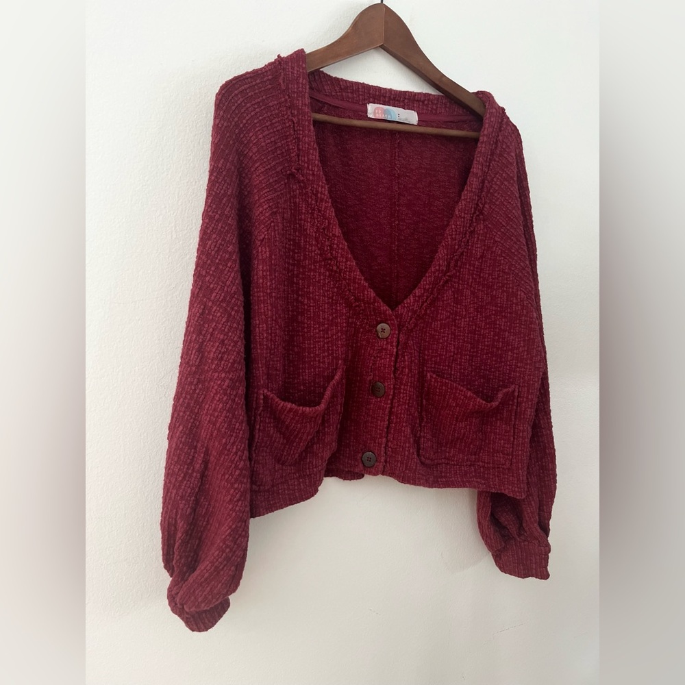 FP Beach | Free People Cardigan V Neck Button Front Textured Women’s Size Medium - Picture 6 of 8